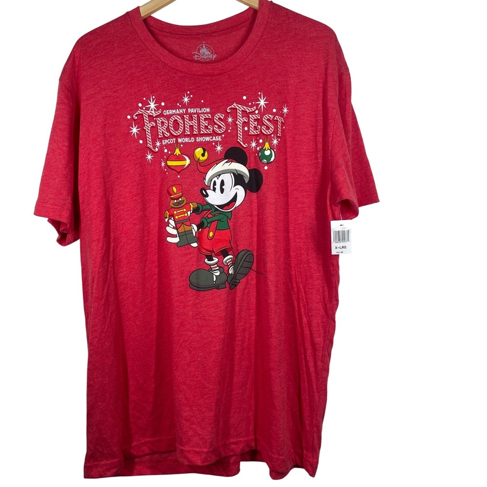 Disney Parks Epcot Germany Frohes Fest Mickey Mouse Red T-Shirt XL NWT